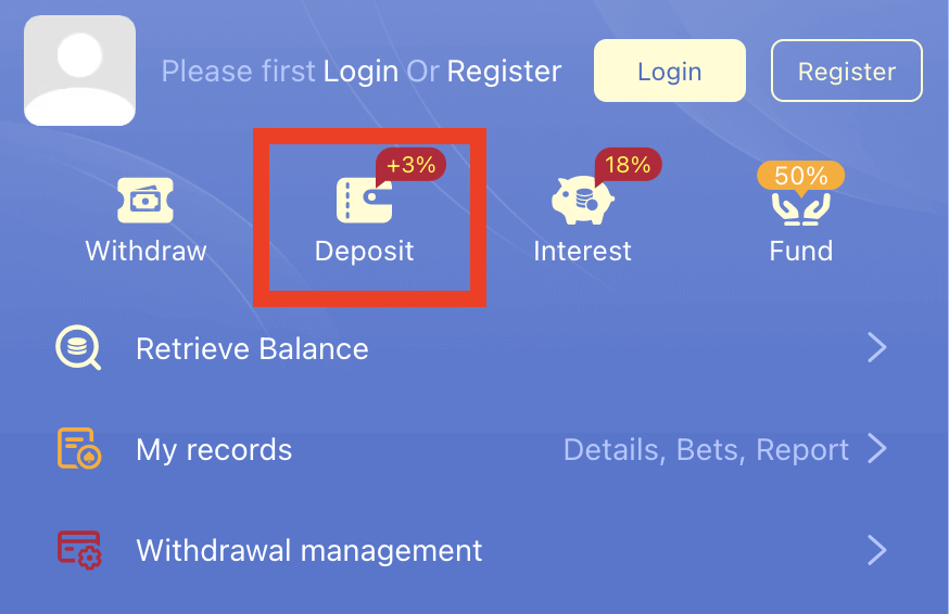 how to deposit in Y444 game